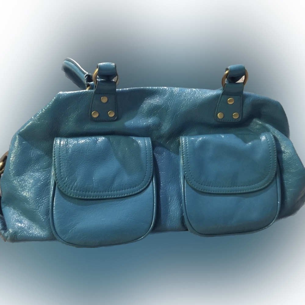 Turquoise patent leather purse